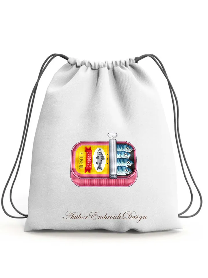 Sardines can cross stitch pattern PDF download Vintage tinned sardines cross stitch chart, Fish pattern digital, Funny kitchen decor #F27