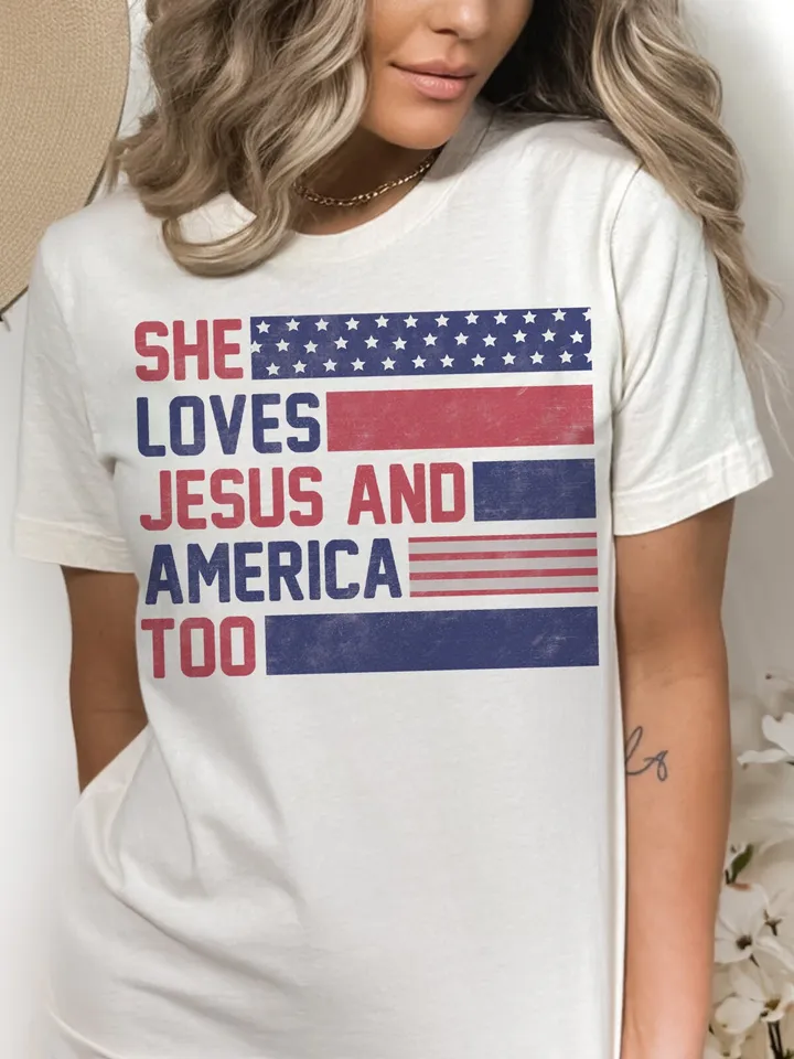 She loves Jesus and America Too PNG, USA Png, Patriotic png, America Retro Png, Independence Day PNG