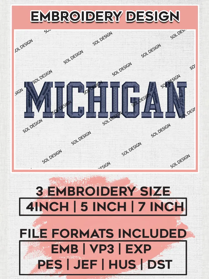 NCAA Michigan Wolverines Team Word Logo Embroidery Design Files, NCAA Michigan Wolverines Machine Embroidery, NCAA Teams, 3 sizes, NCAA Machine embroidery designs, Digital Download