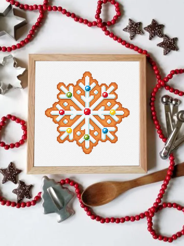 Gingerbread snowflake cross stitch pattern download PDF, Christmas gingerbread cross stitch chart, Small Christmas pattern digital PDF #N90