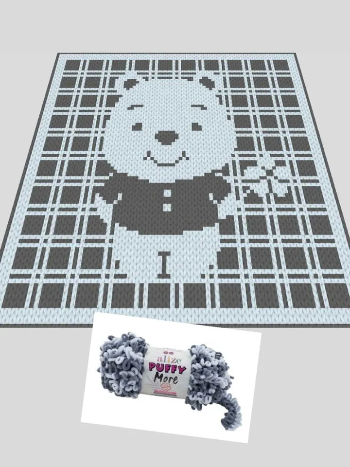 Loop yarn Finger knitted Little Bear blanket pattern