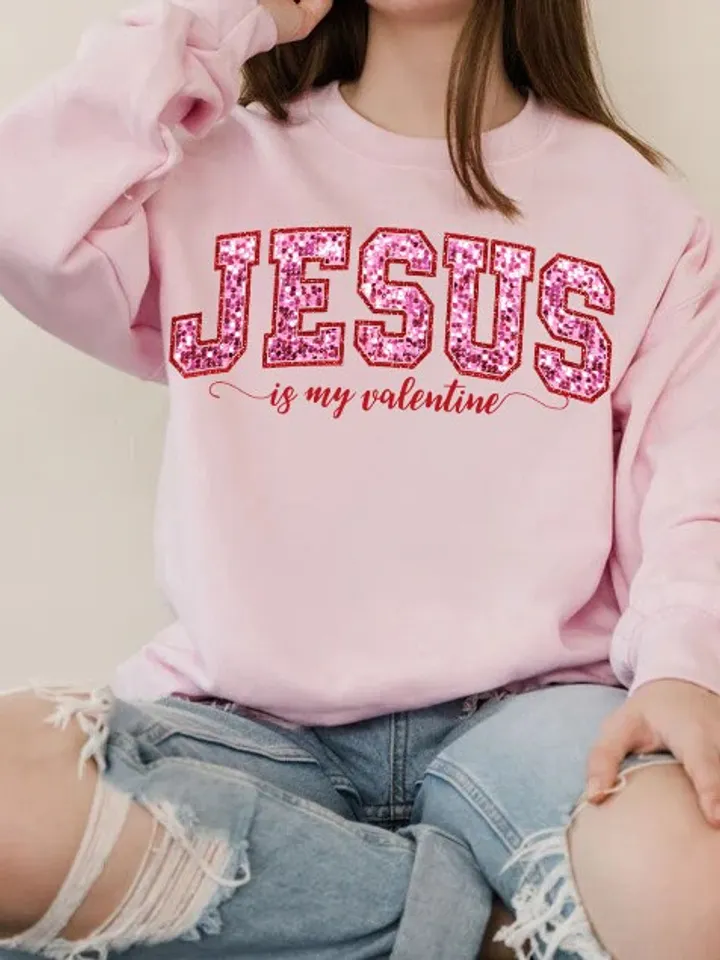 Jesus Is My Valentine Faux Sequin PNG Valentine’s Day Sublimation, Christian png, jesus xoxo png retro png, vday tshirt png Bible Verses