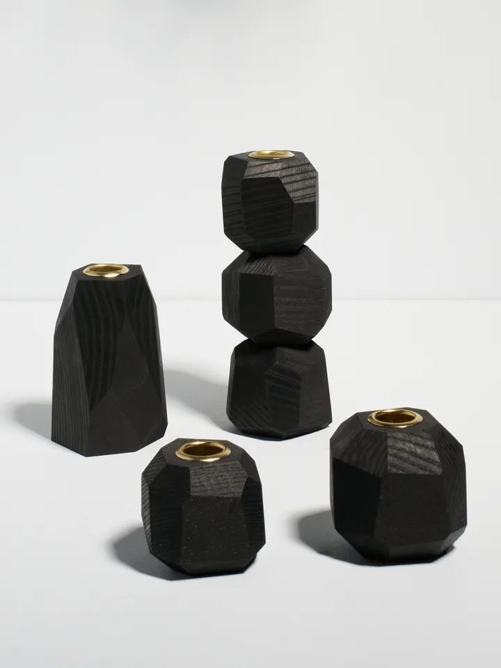 Black Geometric Tapered Candlestick Holder