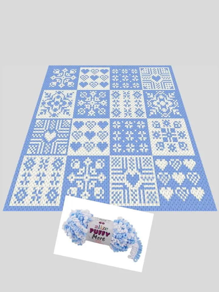 Loop yarn Finger knitted Holiday Granny blanket pattern