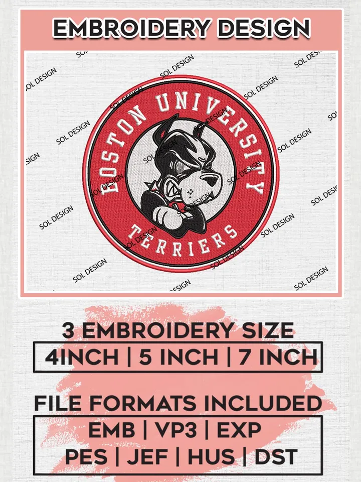 NCAA Boston University Terriers Team Round Logo Machine Embroidery Design, NCAA Boston University Terriers Team Design Design files, NCAA Team Embroidery Designs, NCAA Machine Embroidery Designs, Digital Download