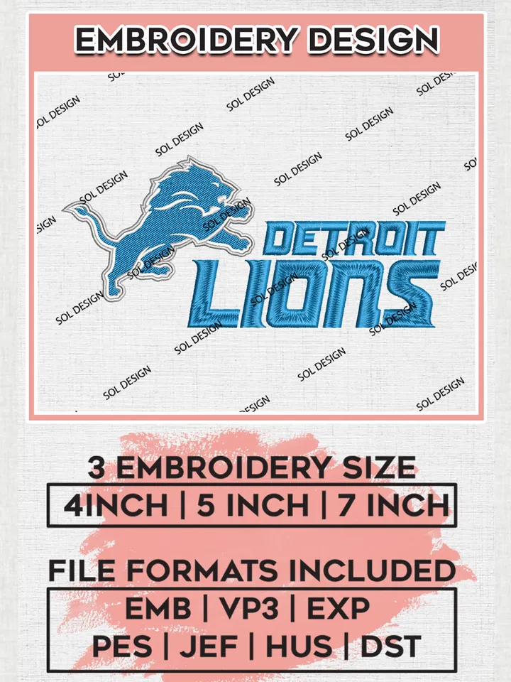 Detroit Lions Embroidery Designs, NFL Lions, NFL Embroidery Designs, NFL Detroit Lions Machine Embroidery Design, Digital Download