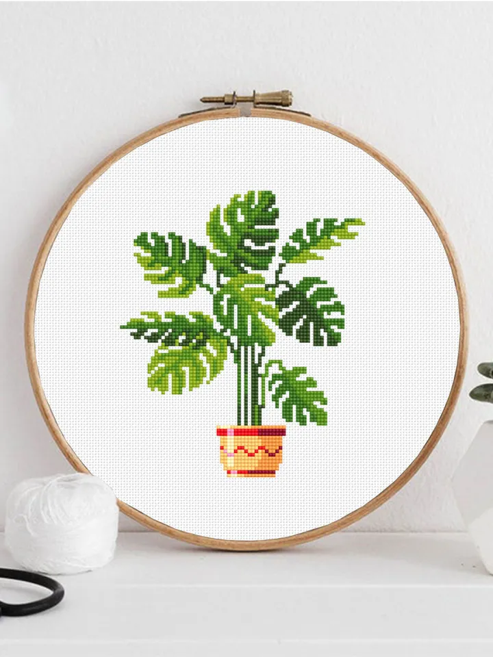 Plant Monstera cross stitch pattern PDF download House plants cross stitch chart, Easy small cross stitch, Monstera art Plant lover gift #P2
