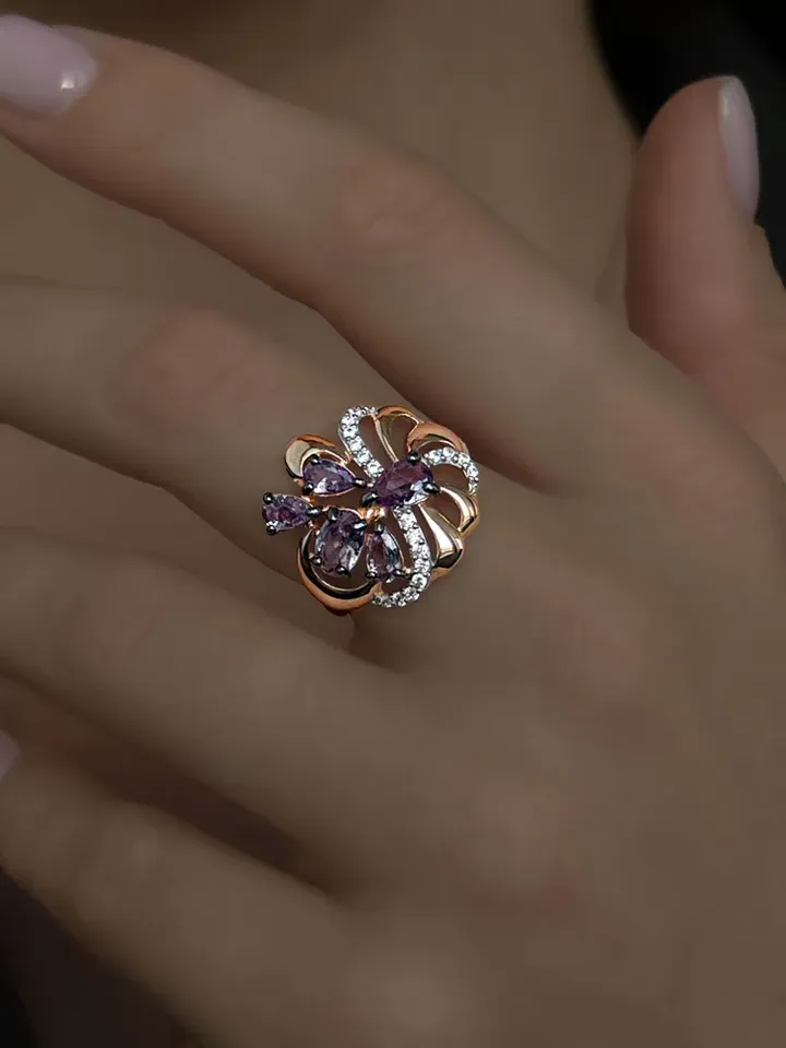 Ring Silver gold plated 925 assay value with alexandrite