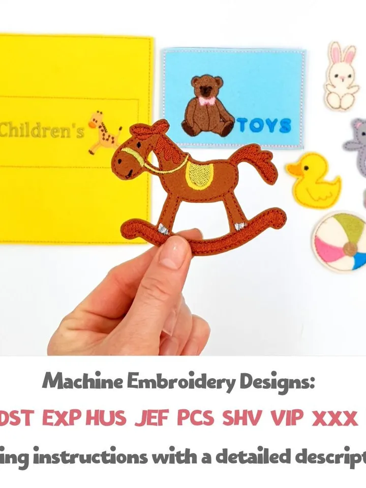 ITH Felt Doll Toys Embroidery Design Set, Miniature Rocking Horse Ball Pram Pattern, 4x4 5x7 Hoop Digital File