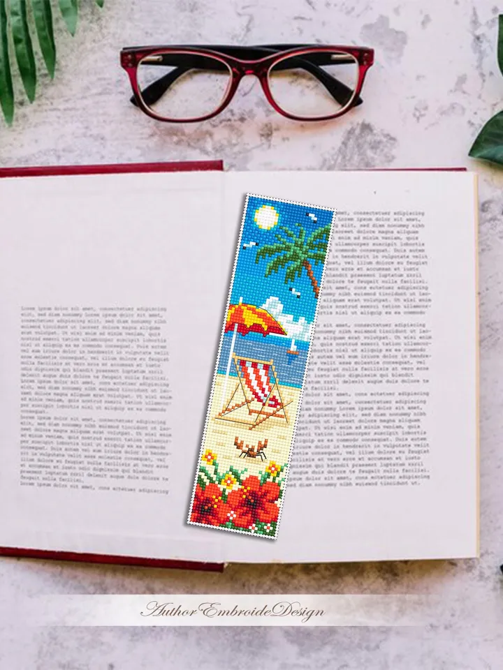 Beach bookmark cross stitch pattern PDF download Summer cross stitch chart, Summer vacation bookmark pattern digital Beach life Hawaii #B433