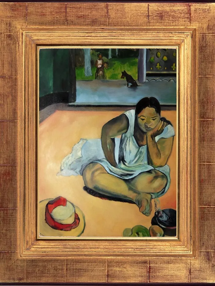 Copy of Gauguin painting large oil painting young woman of Tahiti