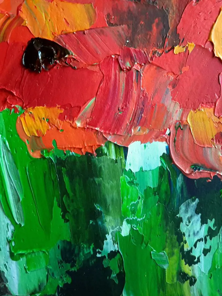 Abstract Poppies In A Vase Impasto Original Oil Painting Flowers Artwork