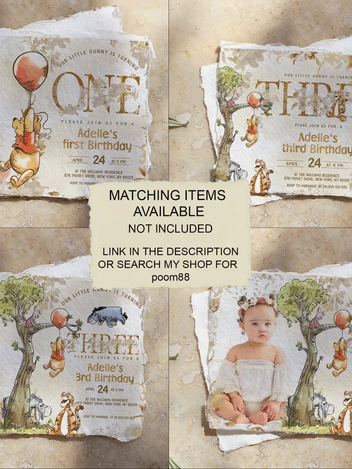 3rd Birthday Winnie the Pooh Inspired ; Classic Winnie Pooh Invitations; Neutral Winnie Pooh Turning three Winnie Pooh Birthday Party poom88