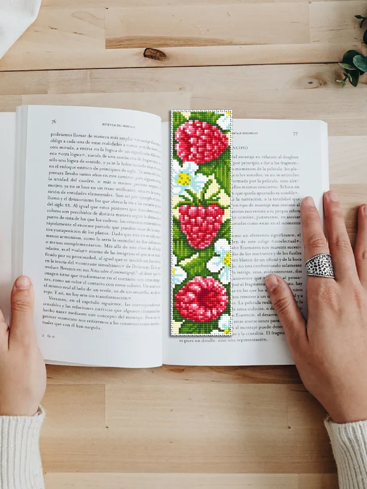 Raspberry bookmark cross stitch pattern download PDF Red berries cross stitch chart, Digital bookmark fruit, Floral bookmark pattern #B150