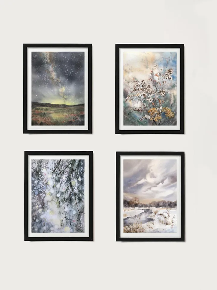 Landscape Watercolor Prints Set of 4 Nature Postcards