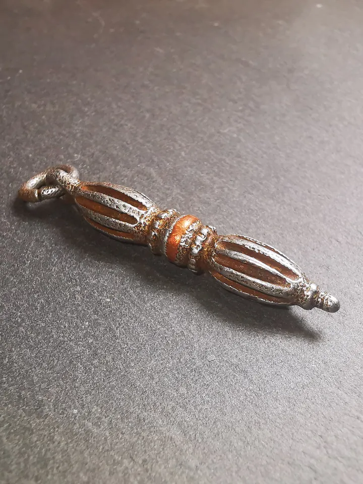 Gandhanra Tibetan Buddhist Amulet,Nine-pronged Dorje Vajra Pendant with Leather Chord,Made of Cold Iron,1.97&quot;