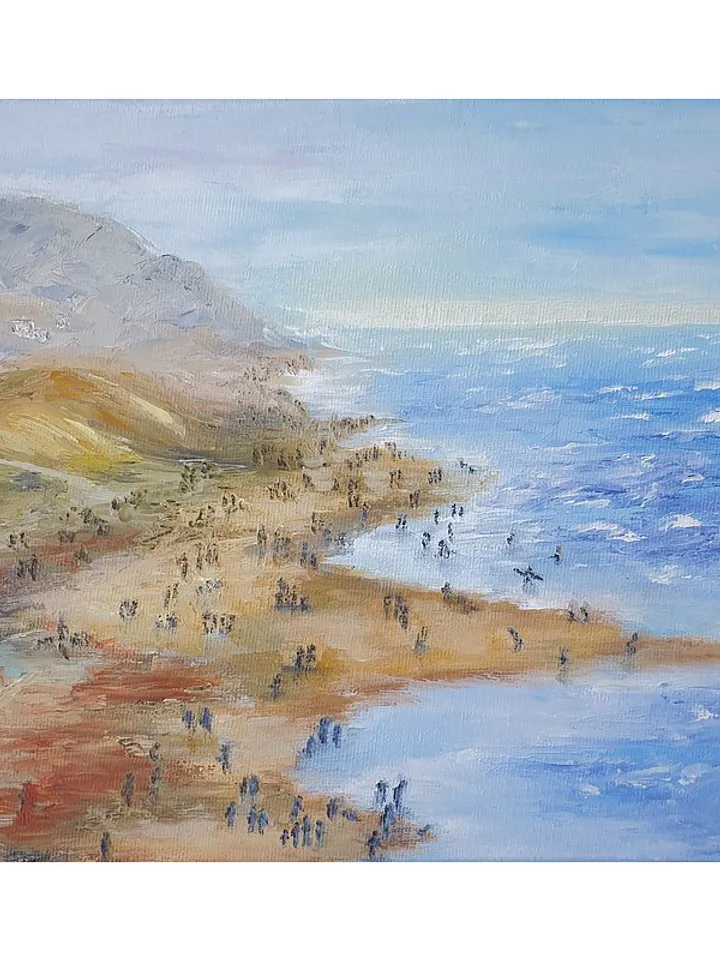 Beach People Painting Seascape Original Art Coastal Wall Art Oil Painting Canvas