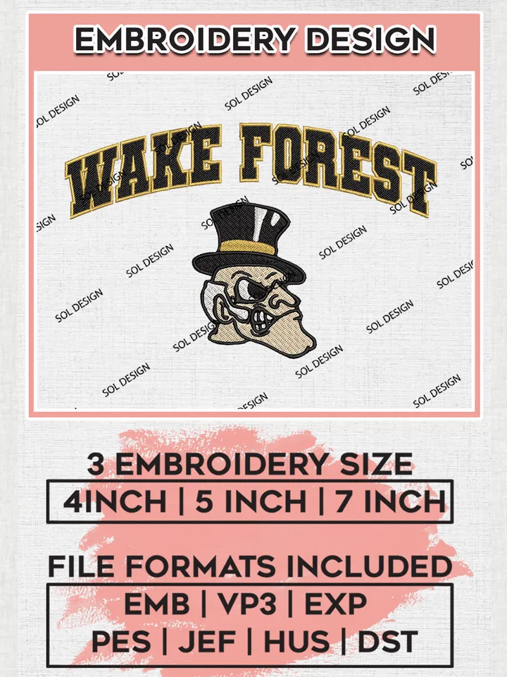 NCAA Wake Forest Team Head Mascot Logo embroidery designs, NCAA Wake Forest Demon Deacons Logo Machine embroidery designs, NCAA Team Logo embroidery designs, NCAA Game Day Machine embroidery designs, Digital Download