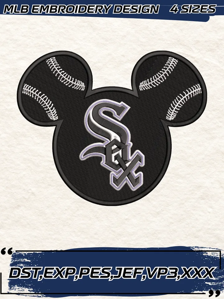 Chicago White Sox Baseball Mickey Mouse Heart,MLB Embroidery Design,Machine Embroidery Design File,4 Sizes, Digital Download