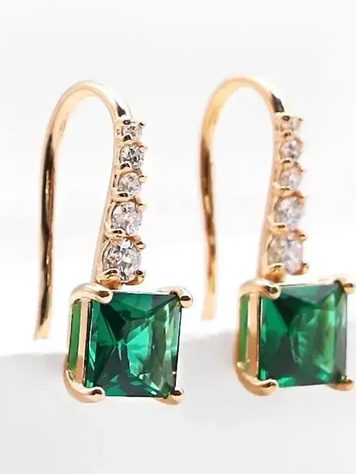Earrings, 925 silver with emerald and cubic zirconia