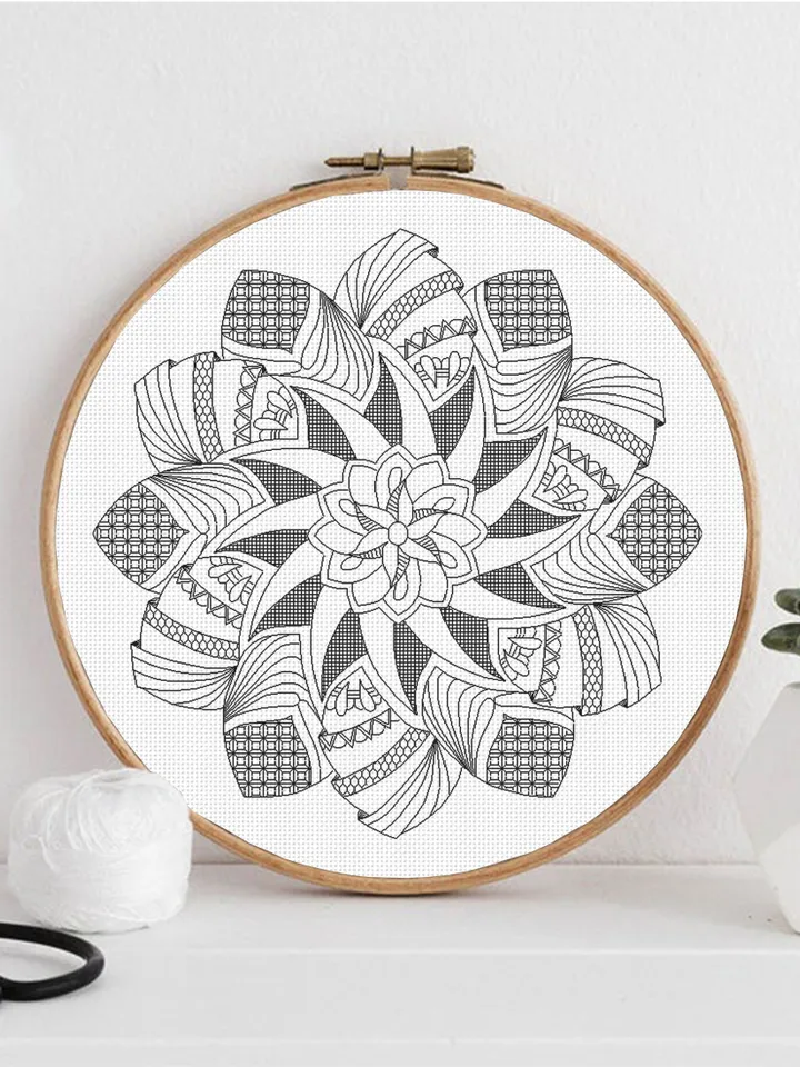 Geometric mandala blackwork pattern PDF Blackwork mandala embroidery download PDF, Mandala cross stitch, Backstitch chart, Home decor #W11