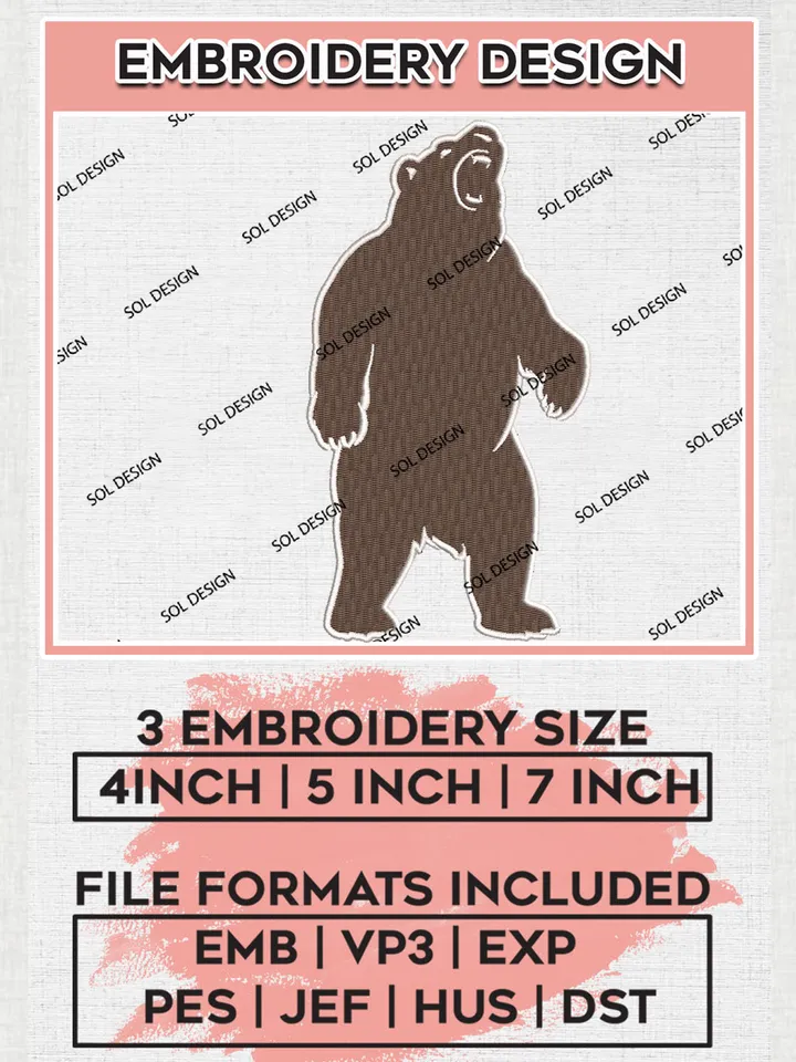 Brown Bears NCAA Football Team Mascot Logo Embroidery Design Files, NCAA Brown Bears Machine Embroidery, NCAA Teams, Game Day, 3 sizes, NCAA Machine embroidery designs, Digital Download