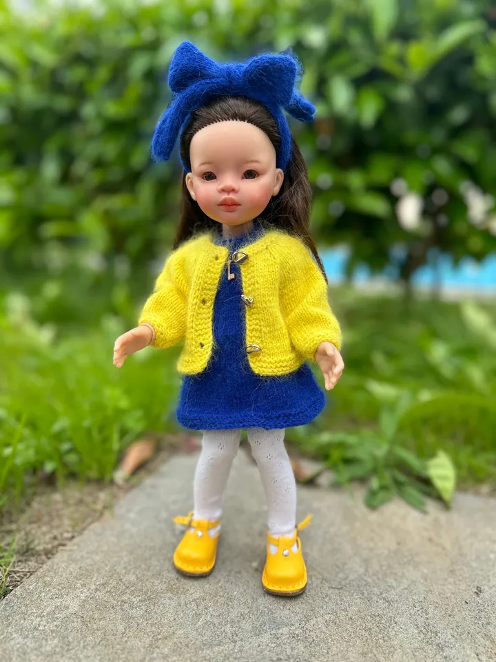 Paola Reina Doll 5 ITEMS Set: Exclusive Handmade Outfit - Dress, Sweater, Tights, Shoes, Hairband - Freedom for Ukraine
