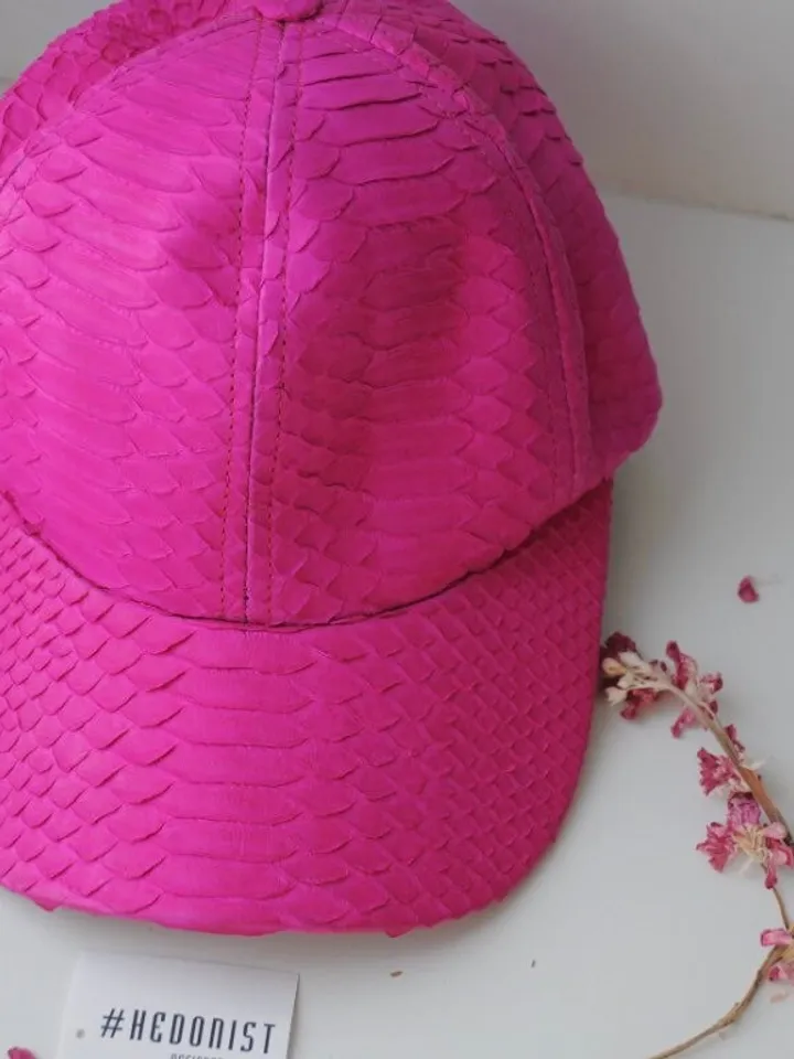 Genuine python skin women baseball cap | women accessories | exotic leather cap | purple genuine python skin | Fuchsia leather cap