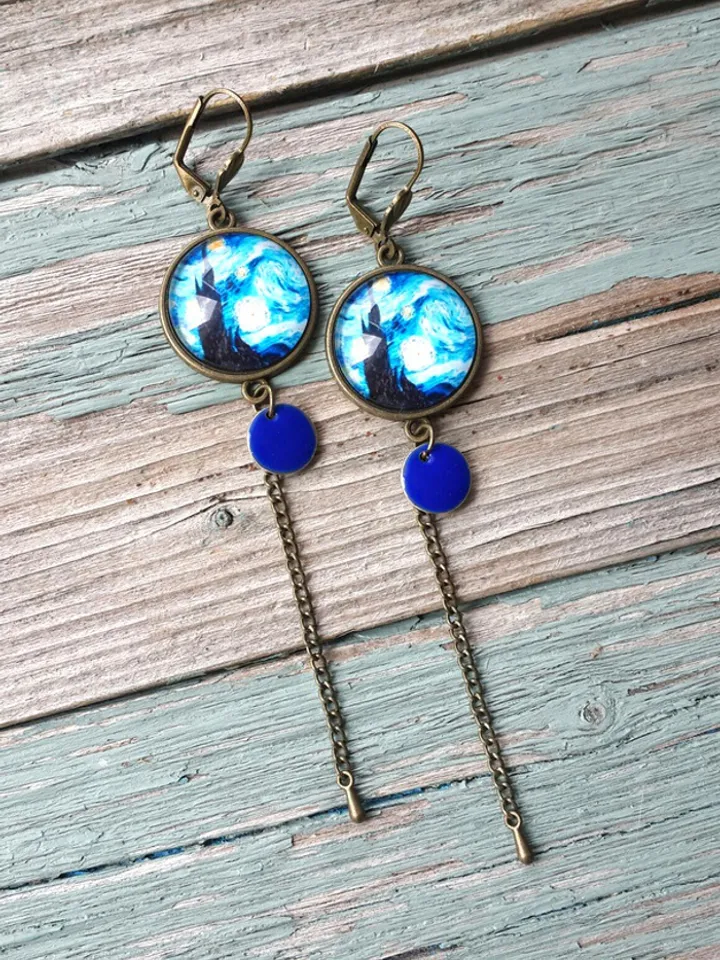 Van gogh earrings, Starry night earrings