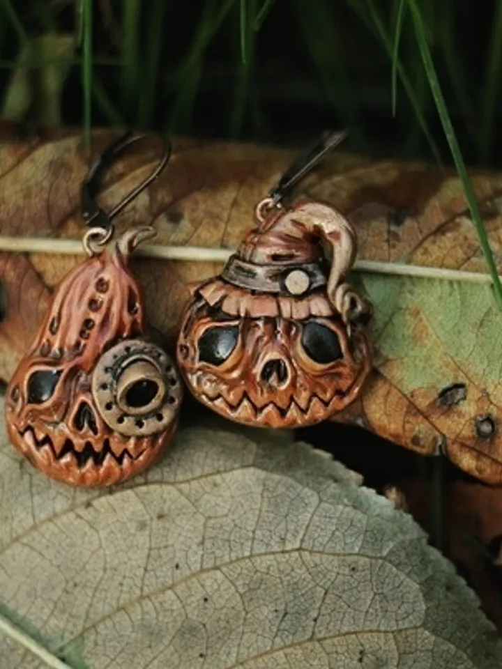 Asymmetric earrings Halloine pumpkins
