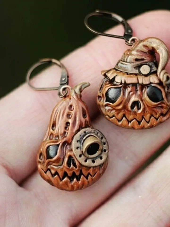 Asymmetric earrings Halloine pumpkins