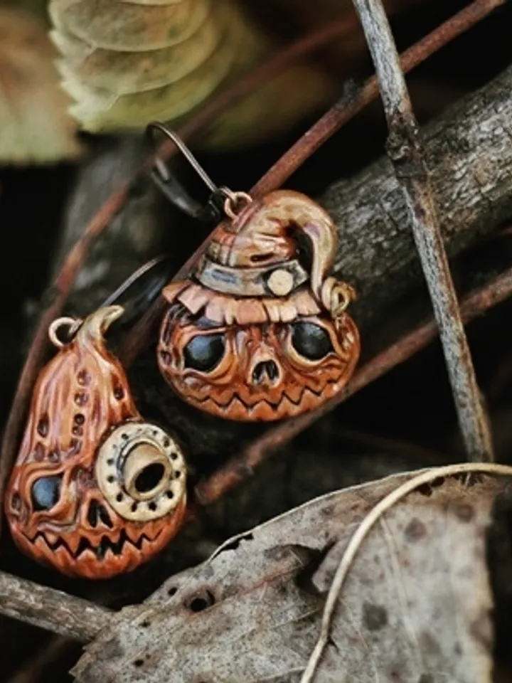 Asymmetric earrings Halloine pumpkins
