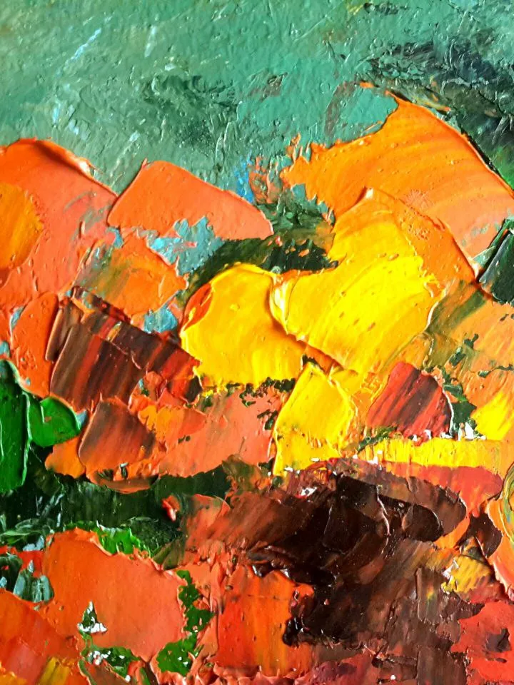 Abstract Poppies In A Vase Impasto Original Oil Painting Flowers Artwork