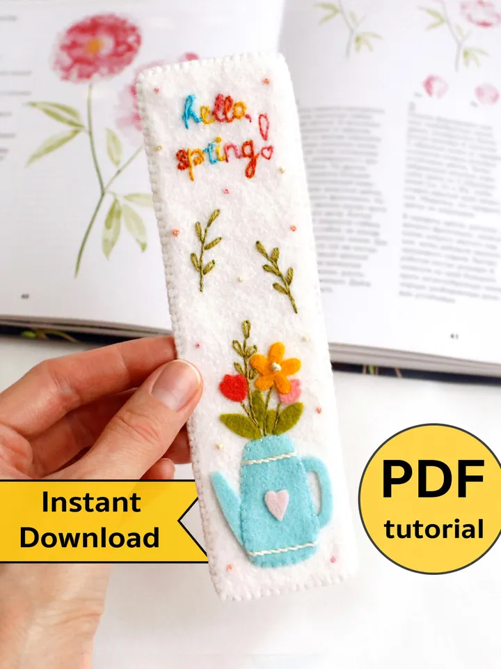 Felt "hello, spring!" bookmark hand sewing PDF tutorial with patterns ...