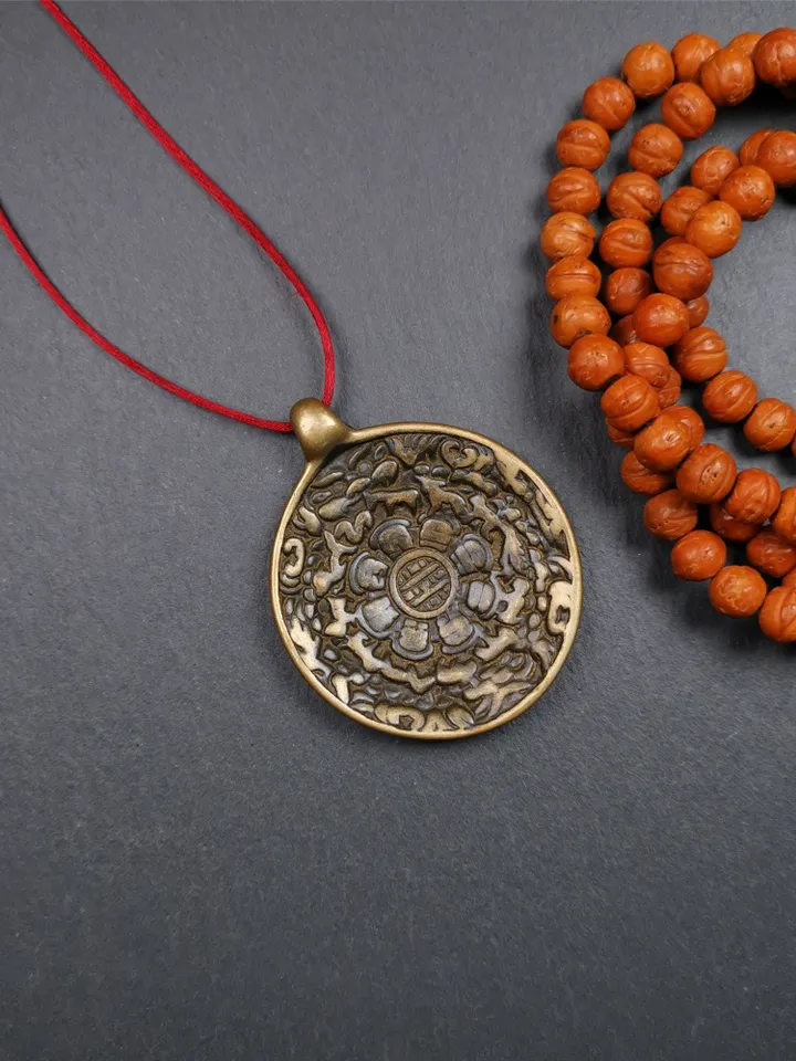 Gandhanra Handmade Tibetan Buddhist Amulet,Melong Mirror, SIPAHO(srid pa ho),Jiugong Bagua Badge,made of Brass,1.8"