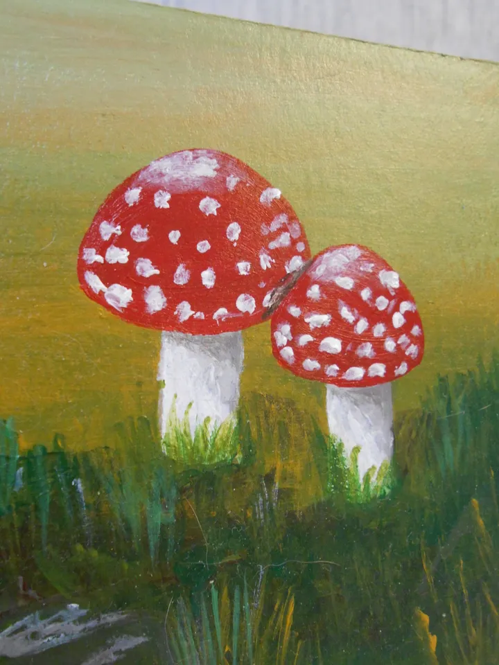 Mushroom fly agaric. Oil painting.