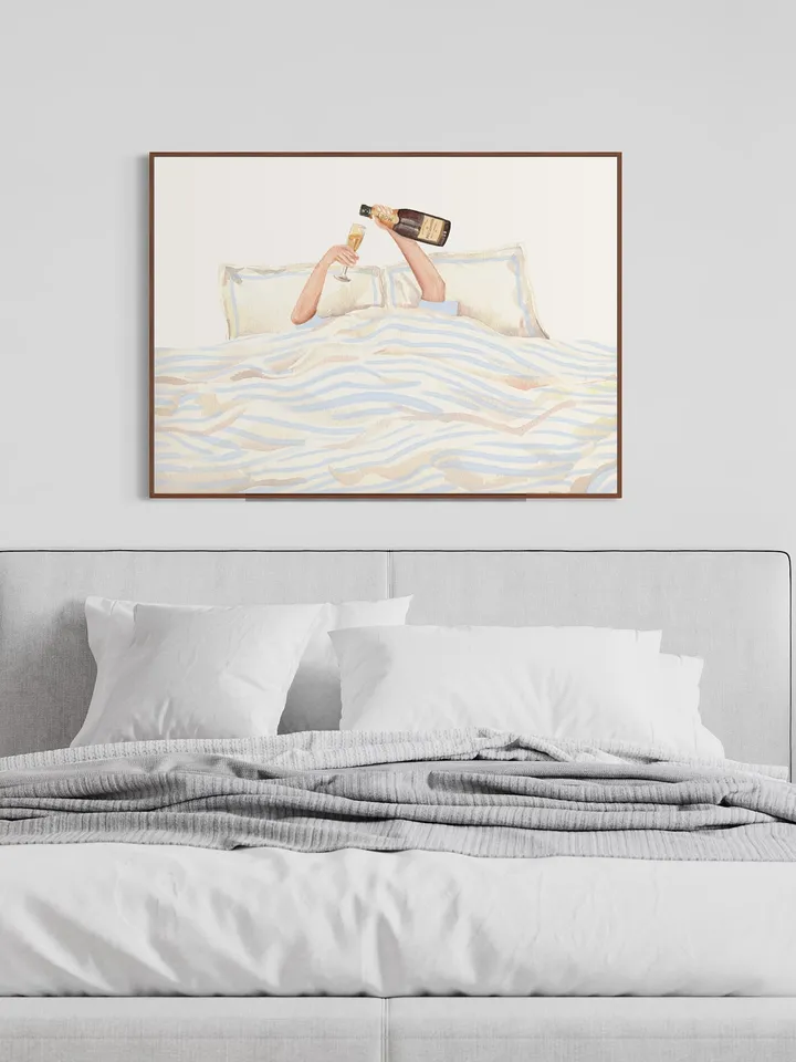 Champagne Drinking Woman, Watercolor Painting, In Bad Wall Art, Champagne Painting, Wine In Bad, Girls Bedroom Decor, Champagne Lovers