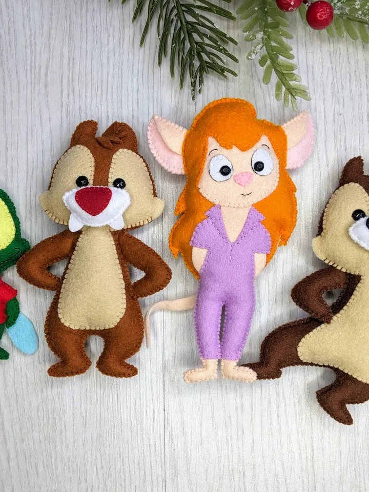 Chip 'n Dale Rescue Rangers. Gadget Hackwrench. Zipper the Fly. Set of felt toys for children