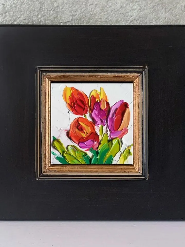 花卉绘画 手工油畫 Painting 油畫 Floral Original Art Small Oil Painting Flower Verafe