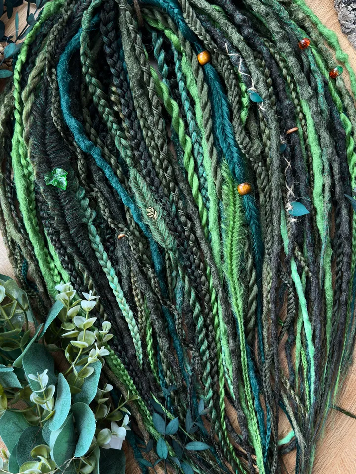 Dreads, green dreads and braids