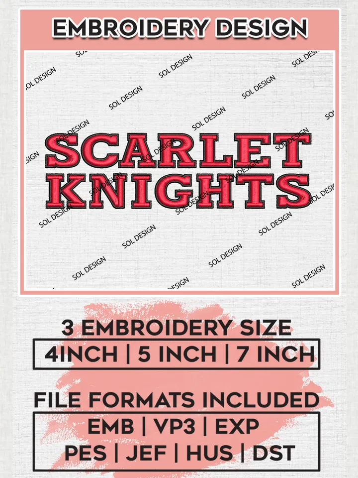NCAA Scarlet Knights College Football Team Writing Logo Embroidery Design Files, NCAA Rutgers Scarlet Knights Machine Embroidery, NCAA Teams, 3 sizes, NCAA Machine embroidery designs, Digital Download