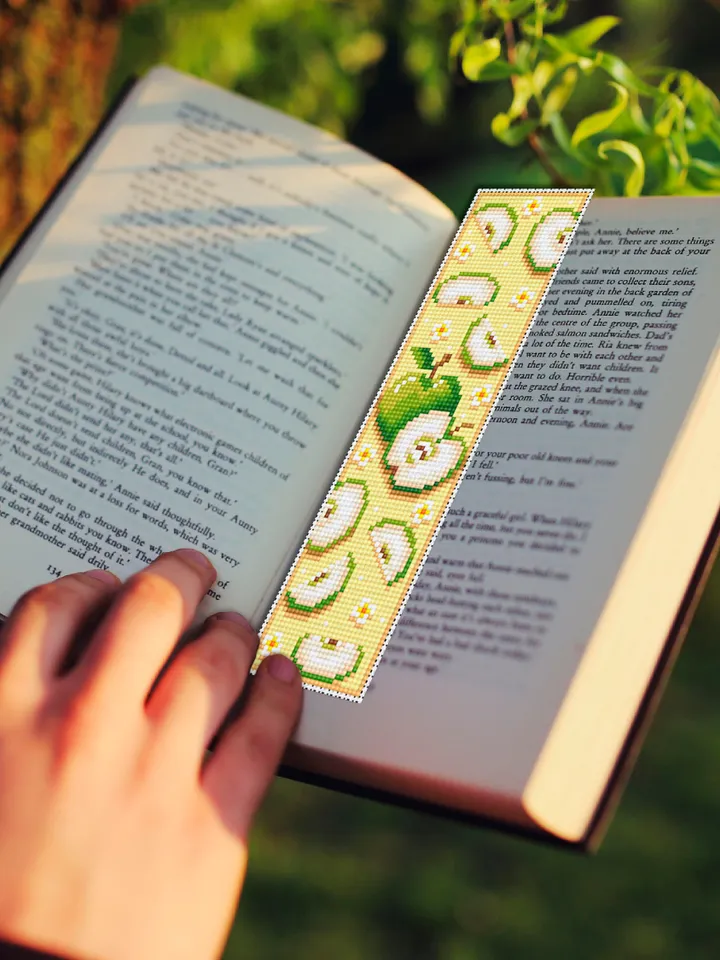 Fruit bookmark cross stitch pattern PDF download Green apple cross stitch chart, Digital bookmark pattern, Small flowers cross stitch #B140