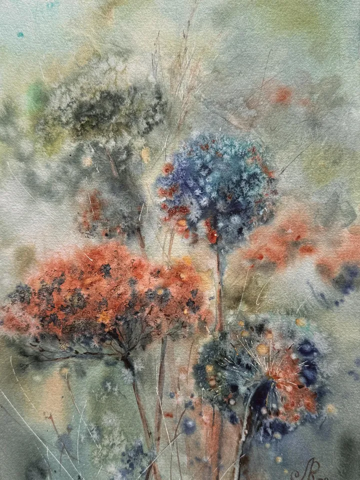 Abstract Original Flowers Painting Watercolor Wildflowers Wall Art