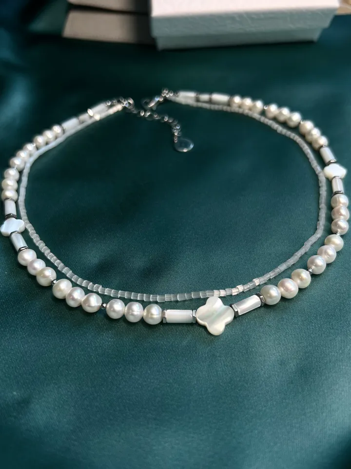 Natural Pearl Double Row Necklace LUCKY