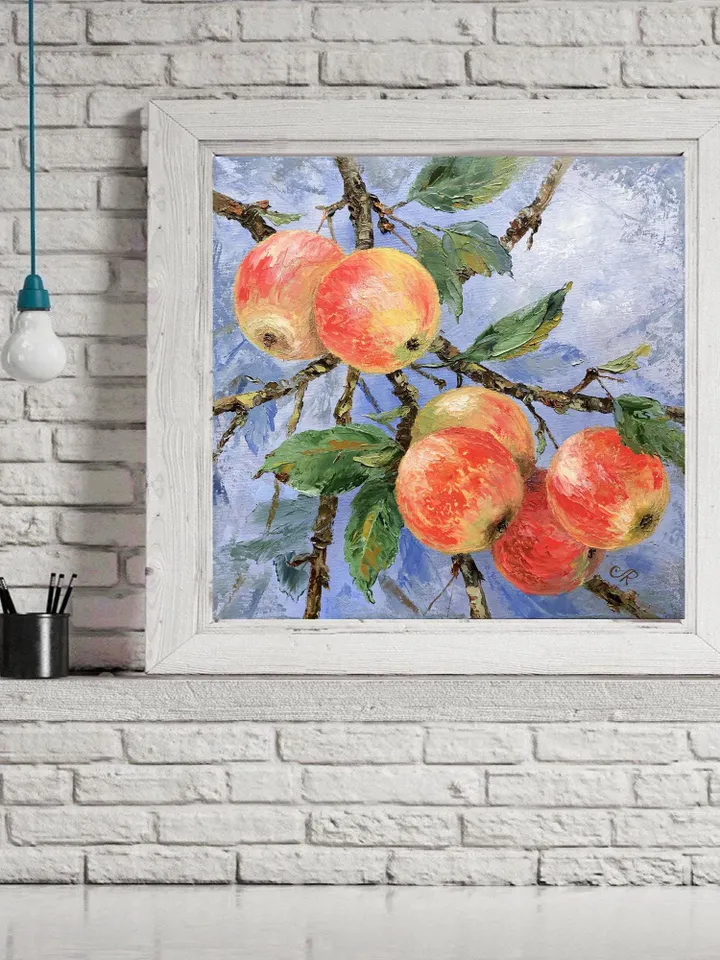 Apples Oil Painting Original Fruits Painting Kitchen Still Life