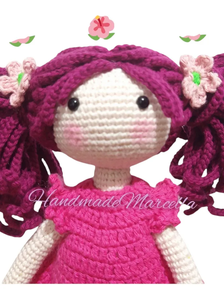 Esja Tilda Crochet Doll – 32 cm Amigurumi – Handmade Cotton Doll – Floral Dress – Collectible Gift – Valentine's Day Ready to Ship