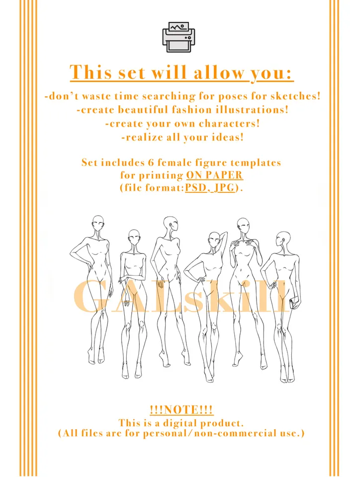 Templates, Body poses of female figure, set "Front view 1"