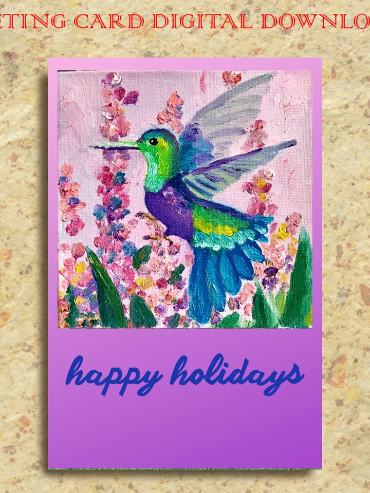Printable hummingbird Card, Digital Greeting Card, Animal E-card, Holiday Postcard
