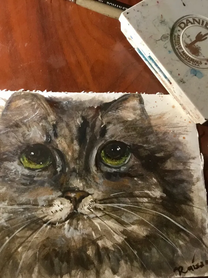 Grey cat original watercolour painting,watercolour animals painting,cat lovers gifts.