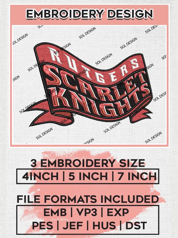 Rutgers Scarlet Knights Team Flag Logo Machine Embroidery Design, NCAA Rutgers Scarlet Knights Team Design Design files, NCAA Team Embroidery Designs, NCAA Machine Embroidery Designs, Digital Download